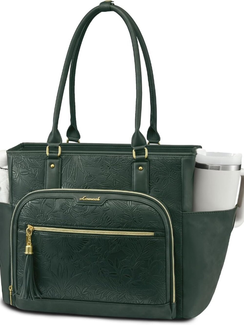 Laptop Tote Bag for Women With Large Cup Holder, Vintage Leather Work Tote Bag f
